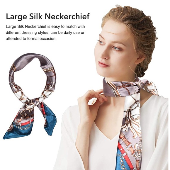 Satin Square Scarves Neck Hair Head Scarf 2 for 30 - Picture 7 of 8